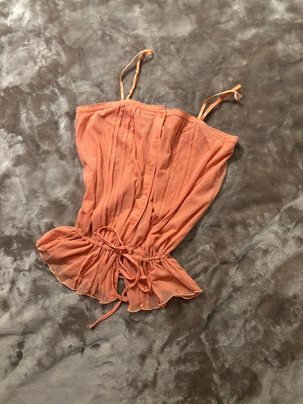 Vintage City Strats Top Women’s Size S Coral Tie-Waist Ruffle Hem Camisole